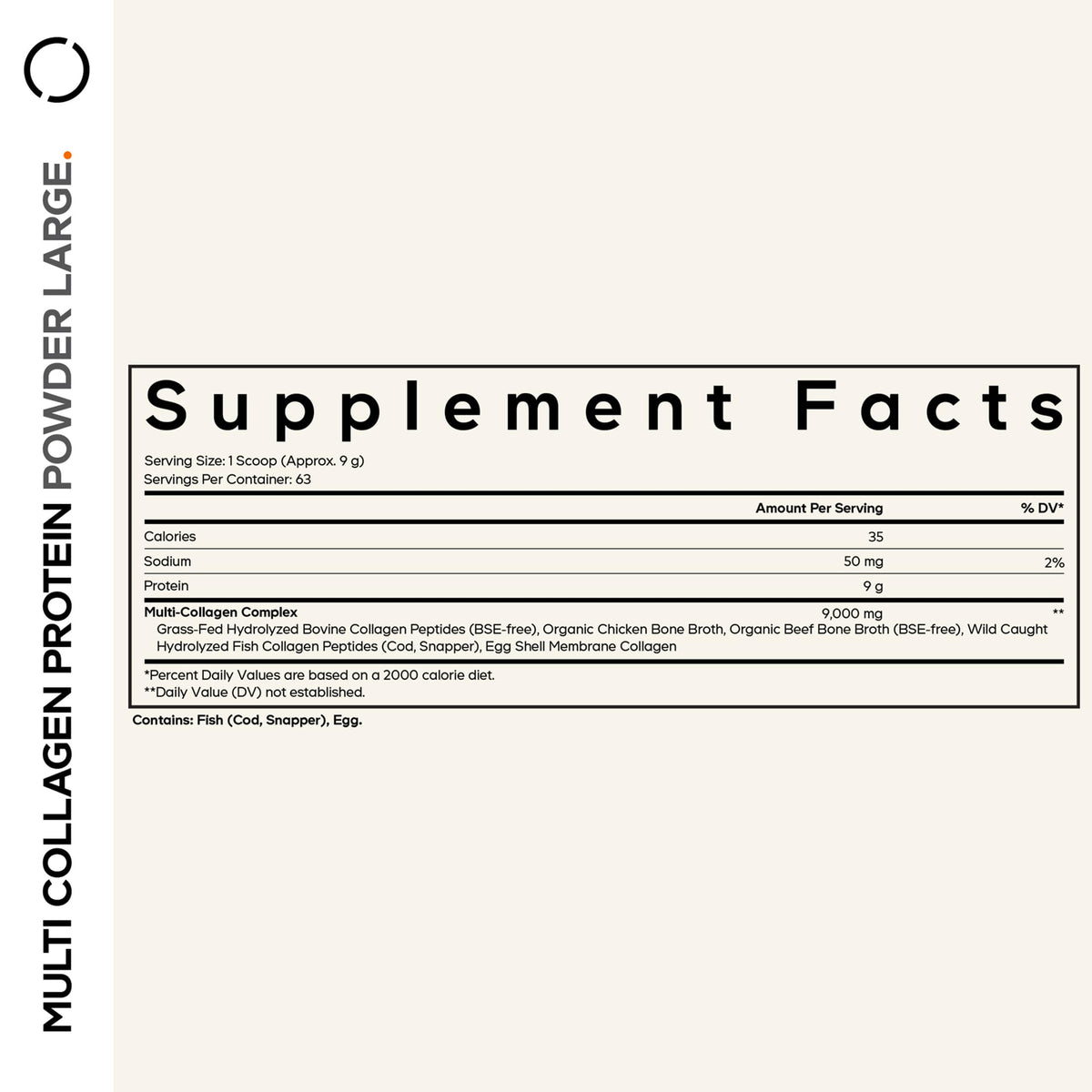 Codeage Hydrolyzed Peptides 20 Ounce container nutritional facts label