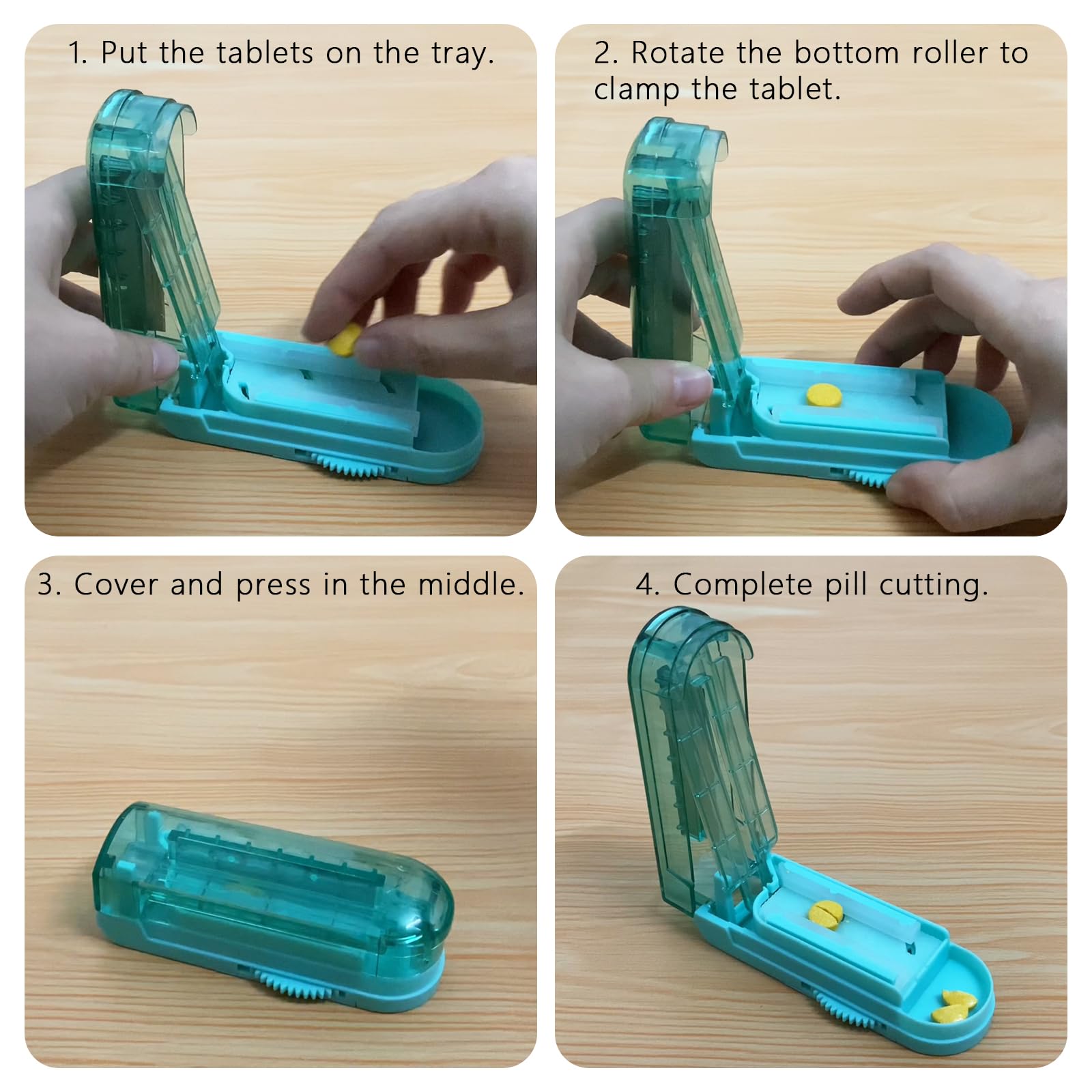 JohnBee healthcare pill slicer showing the base roller adjustment wheels.