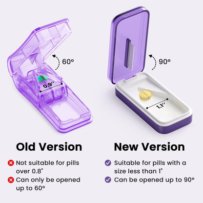 SevenYing medical tool showcasing the built-in dual storage compartments holding split pills safely.
