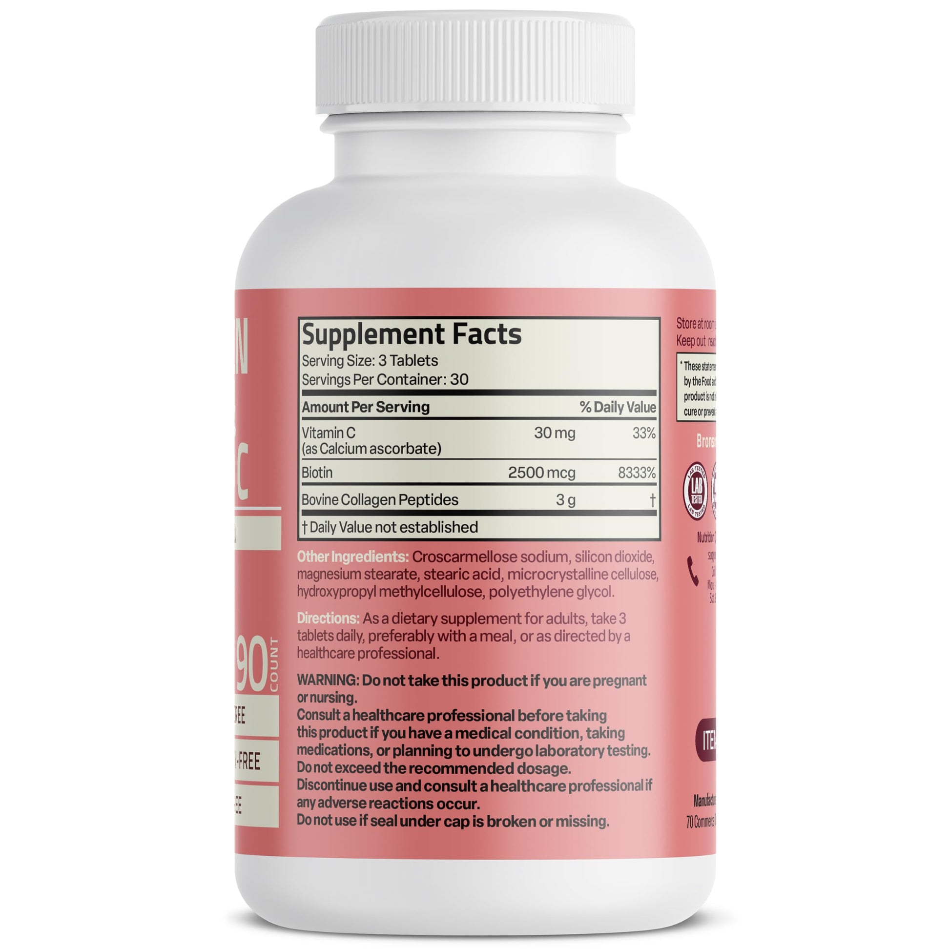 Bronson 3 in 1 advanced beauty support formula supplement facts and ingredients panel