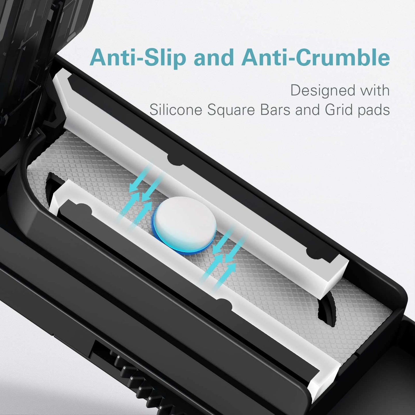 DEPAD compact pill splitter showing the integrated storage compartment for travel
