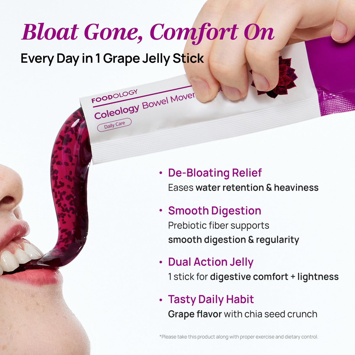Close-up of a single FOODOLOGY dietary supplement stick pouch being opened.