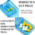 Premium medical pill cutter open showing three built-in storage compartments for travel organization.