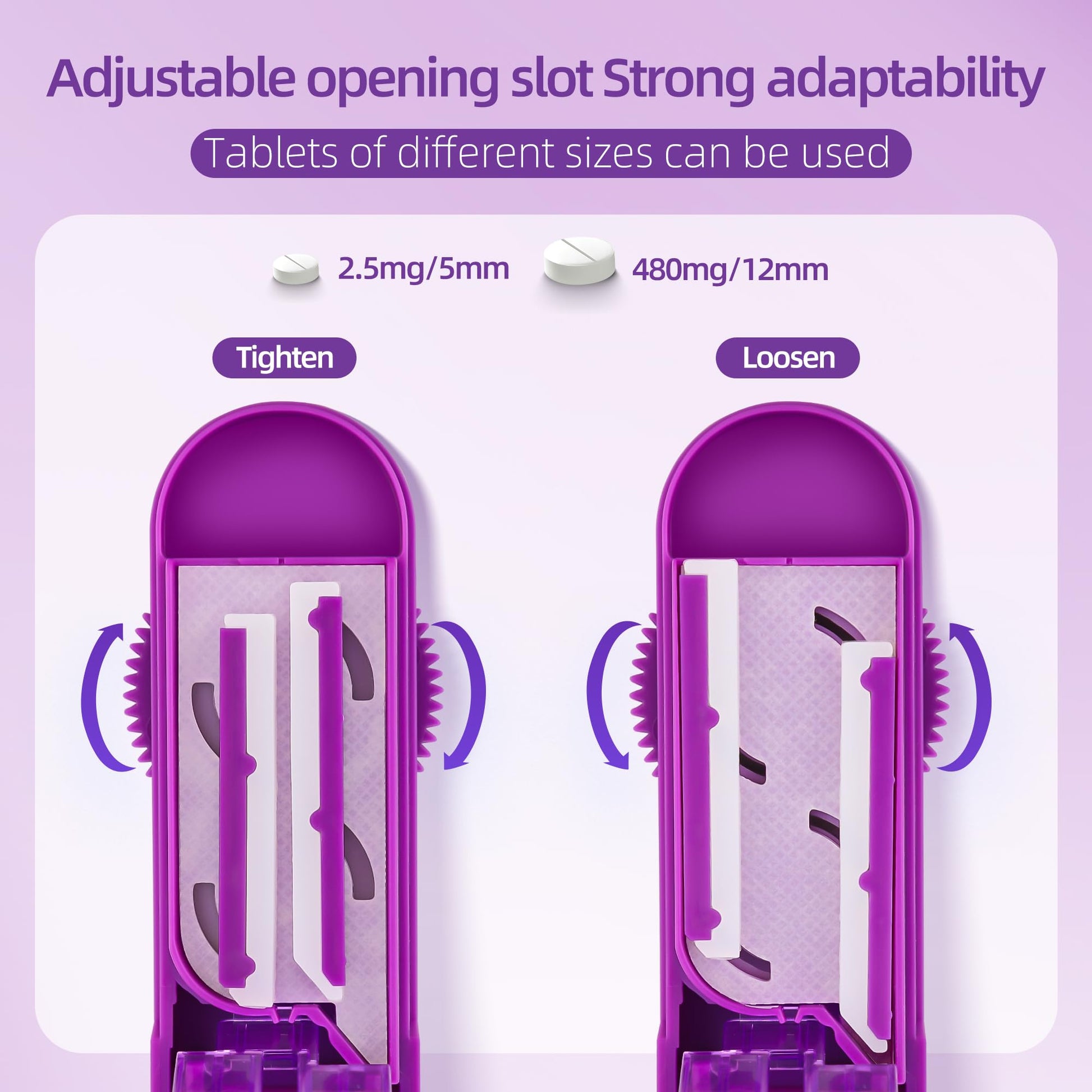 DUBSTAR adjustable medication splitter holding multiple small tablets simultaneously for bulk cutting