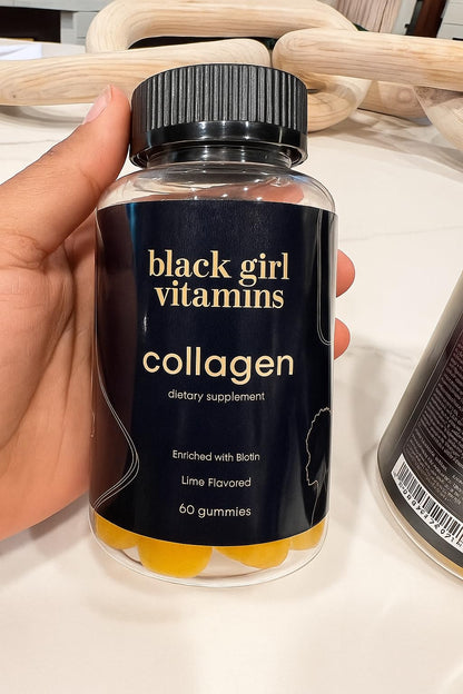 Black Girl Vitamins hair skin and nails daily collagen gummies side label view.