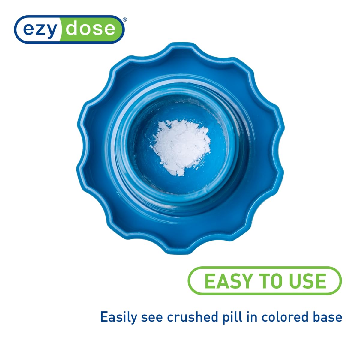 Ezy Dose healthcare utility container being twisted to grind vitamins into fine powder.