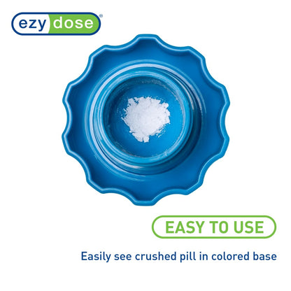 Ezy Dose healthcare utility container being twisted to grind vitamins into fine powder.