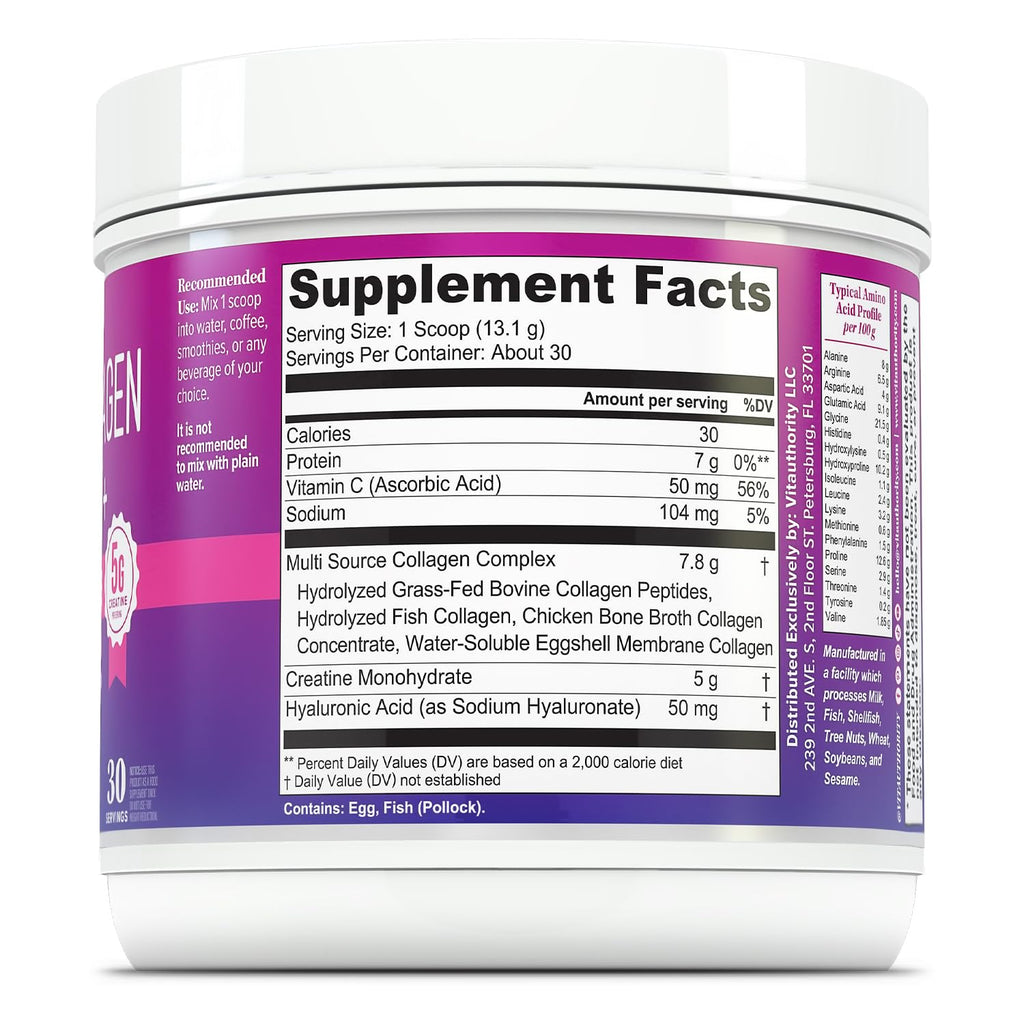 Vitauthority Multi Collagen plus Creatine USA imported premium dietary supplement packaging.