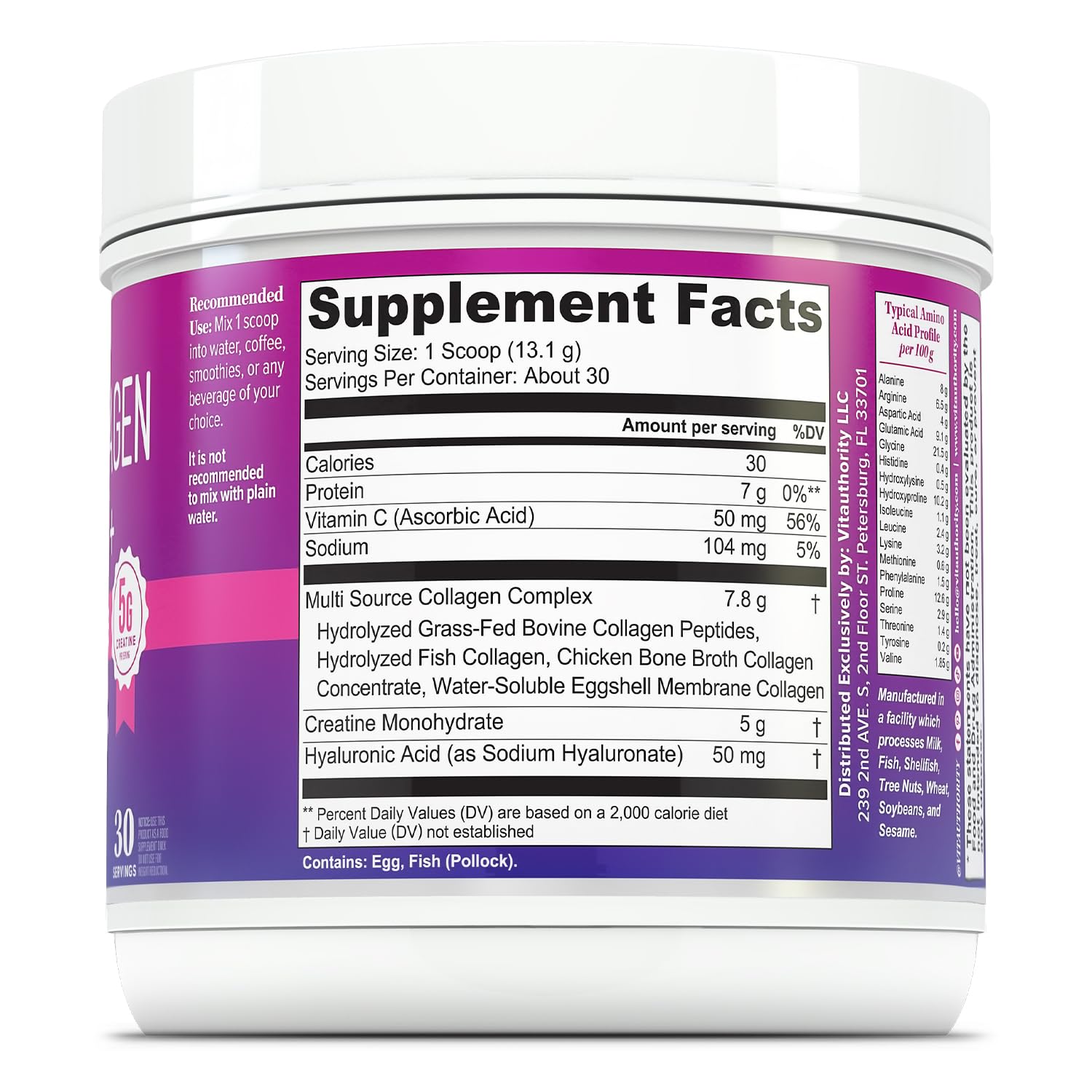 Vitauthority Multi Collagen plus Creatine USA imported premium dietary supplement packaging.