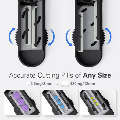 Bug Hull professional pill splitter tool being adjusted for tiny pills.