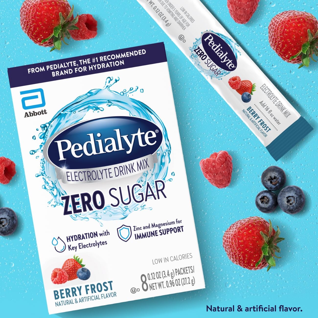 Pedialyte sugar free hydration powder single serving packet detailing nutritional values