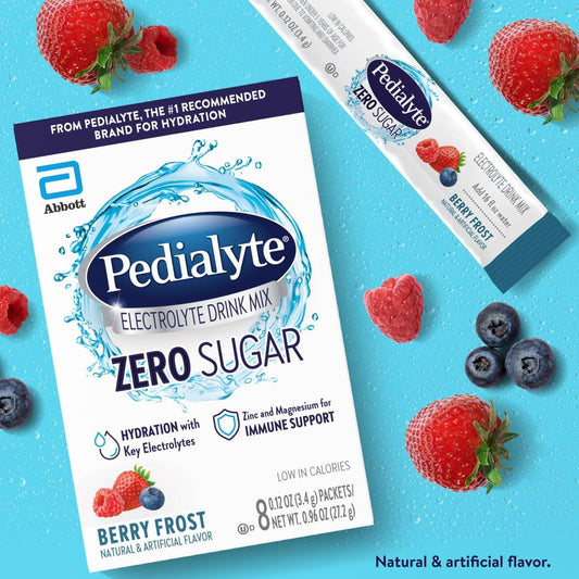 Pedialyte sugar free hydration powder single serving packet detailing nutritional values