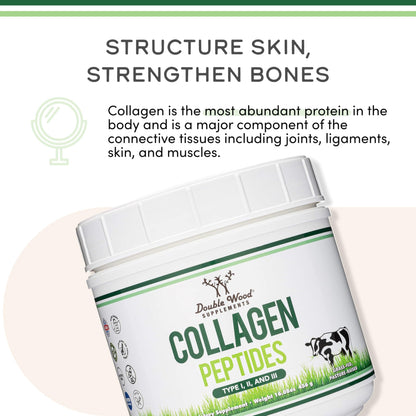 Premium Double Wood Supplements Collagen 456 grams packaging seals and certifications