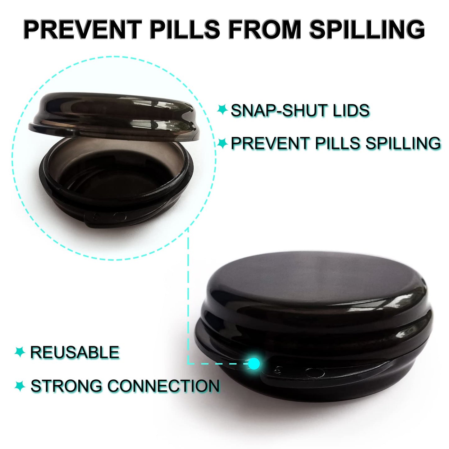 BPA-free portable travel wallet pill box held in hand to showcase miniature size
