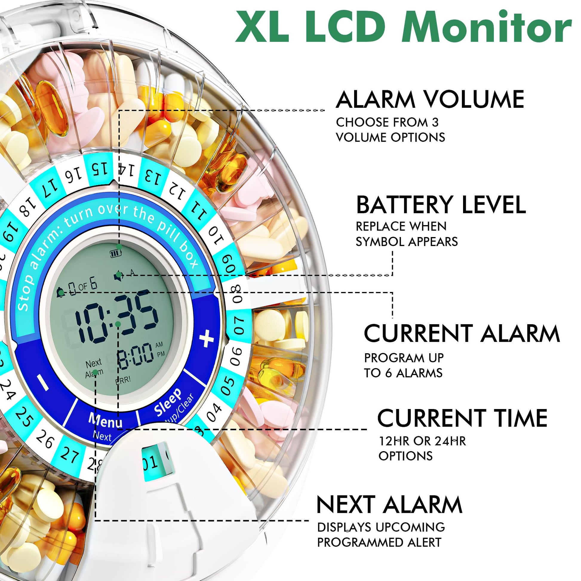 Windtrace automatic pill machine displaying the loud audio alarm and flashing blue light alert system