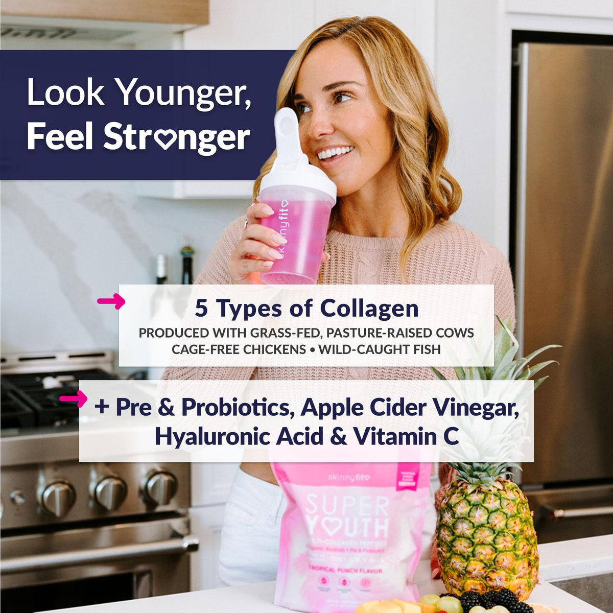 SkinnyFit Super Youth 5 types collagen supplement nutrition facts label view