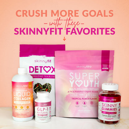 SkinnyFit Super Youth premium imported dietary supplement pouch displayed on a clean counter