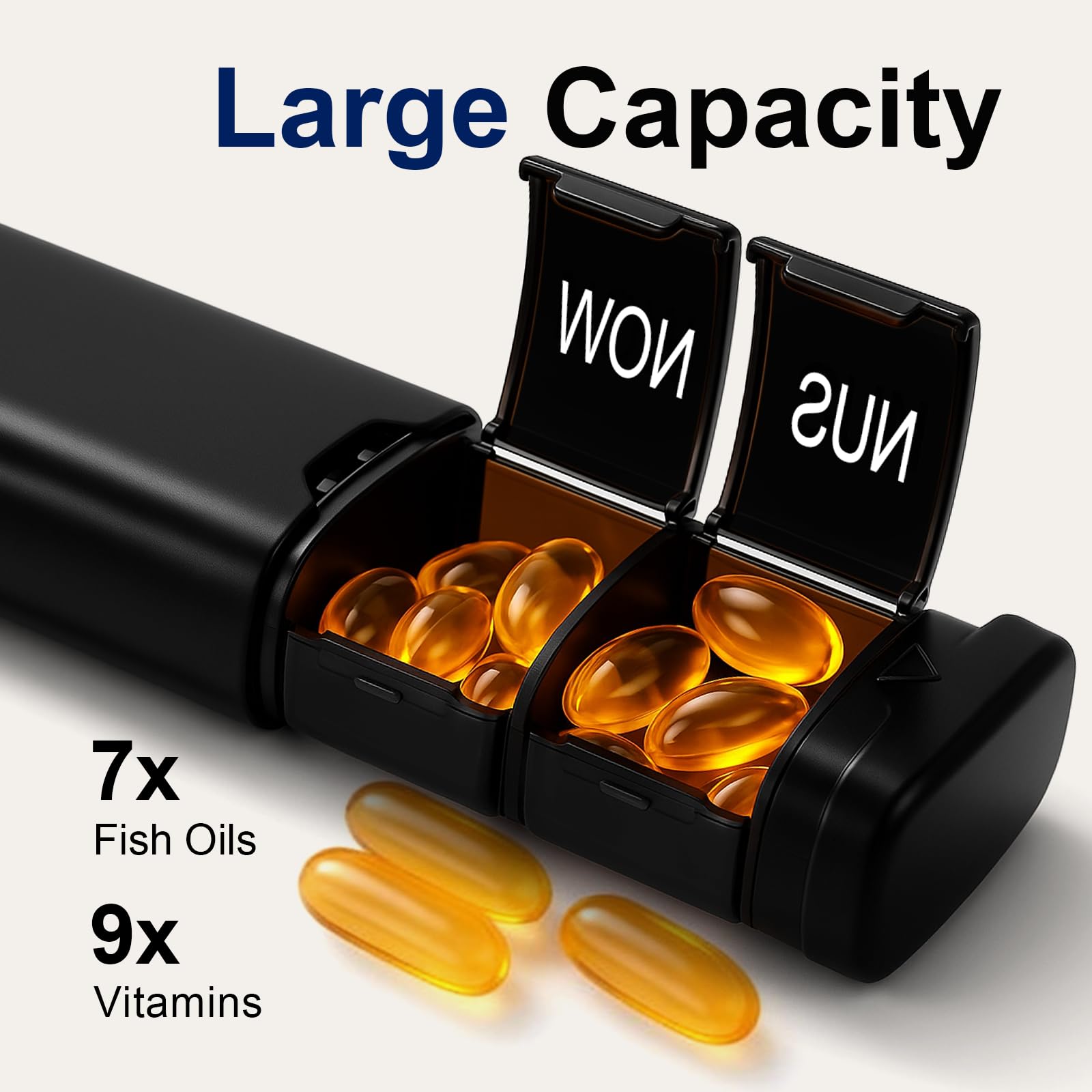 ZOESURE seven day medicine holder with individual compartments open for daily vitamin storage