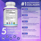 Toplux 5 type collagen complex 90 capsules supplement facts and ingredient label details