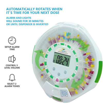 EziMedPil automatic pill dispenser for Alzheimers care with interchangeable daily dosage templates