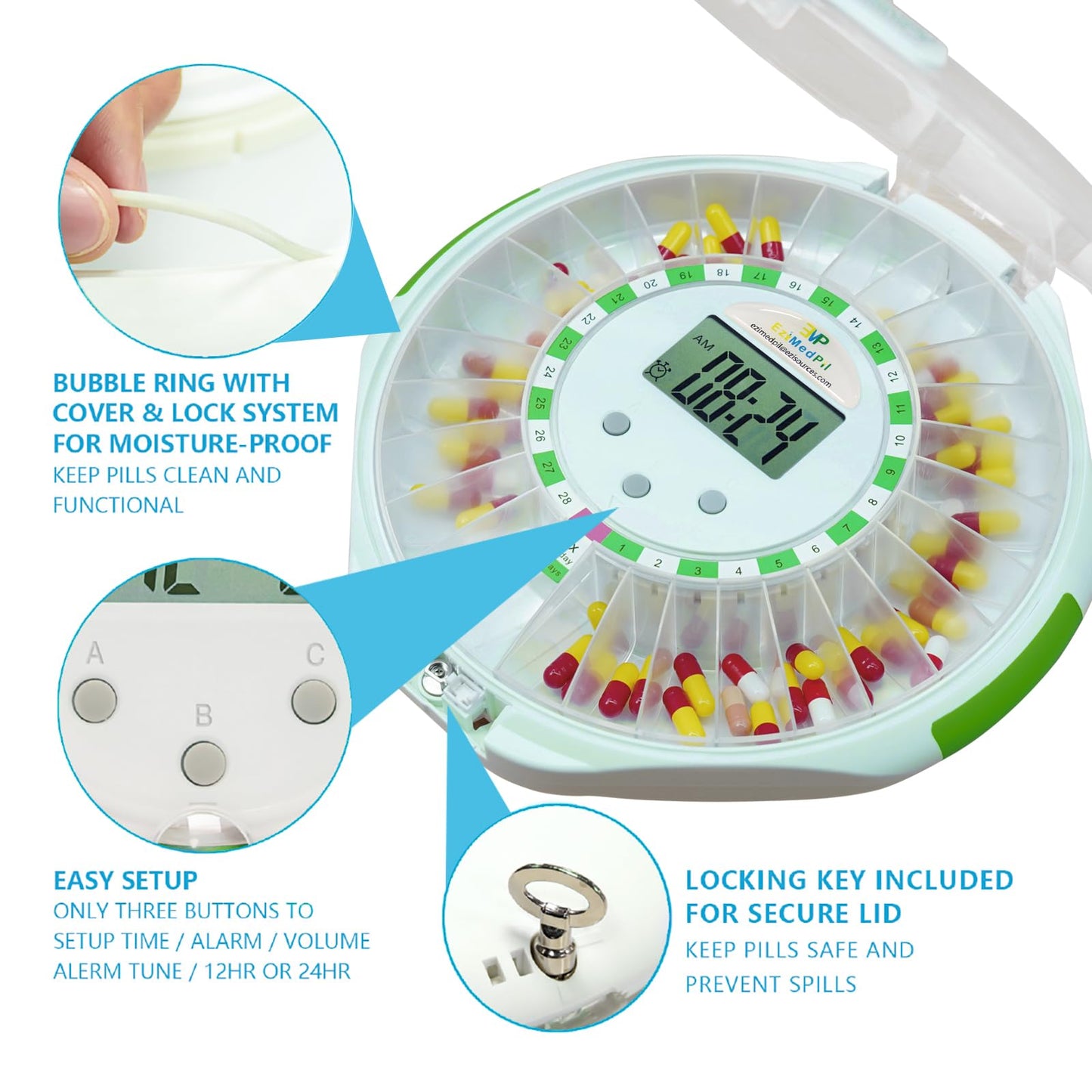 EMP EziMedPil elder care device showing glowing visual reminder alarm light alert