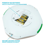EziMedPil automatic pill dispenser base view indicating battery compartment and sturdy construction