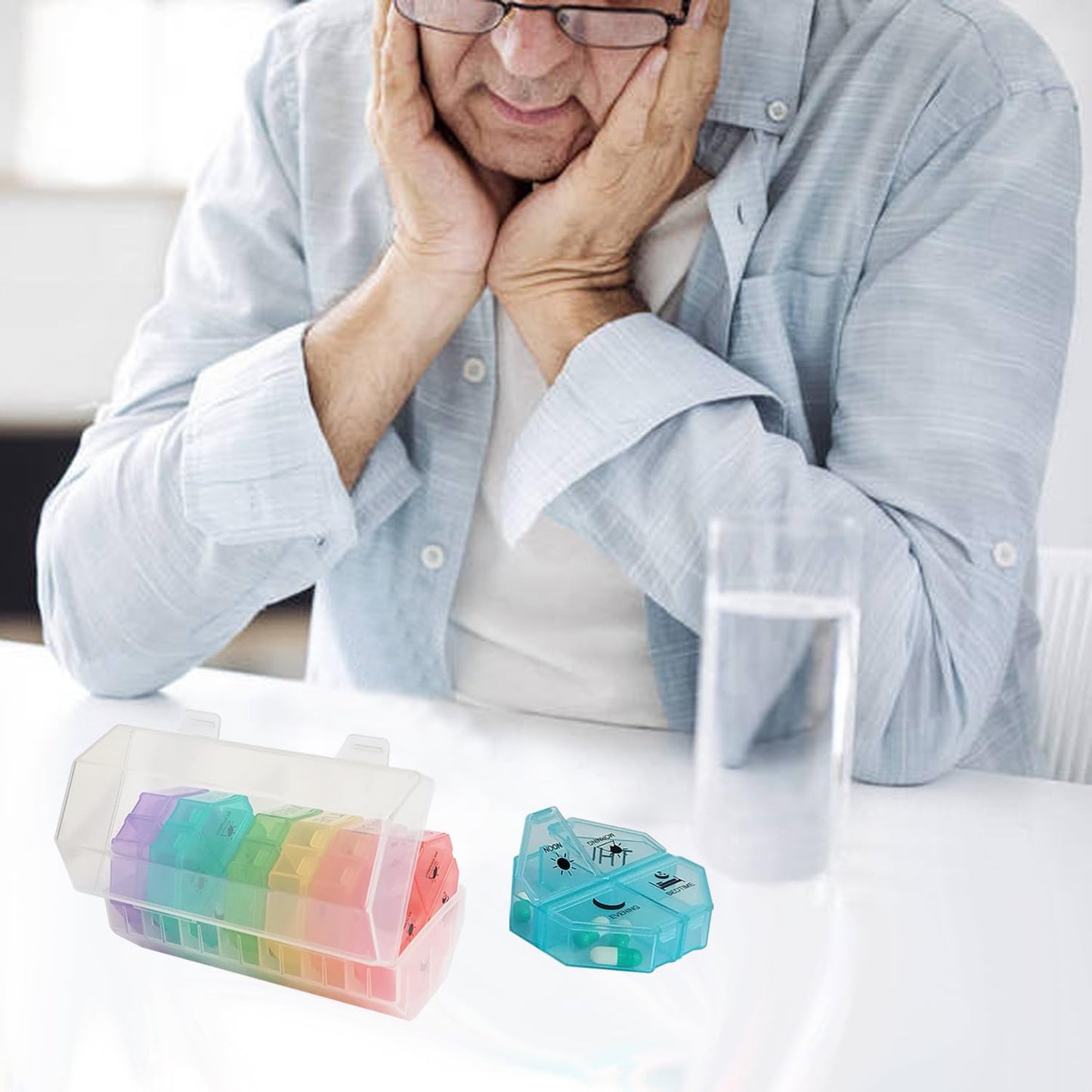 Tmeng large medication management system packed inside a travel suitcase illustrating its compact design.