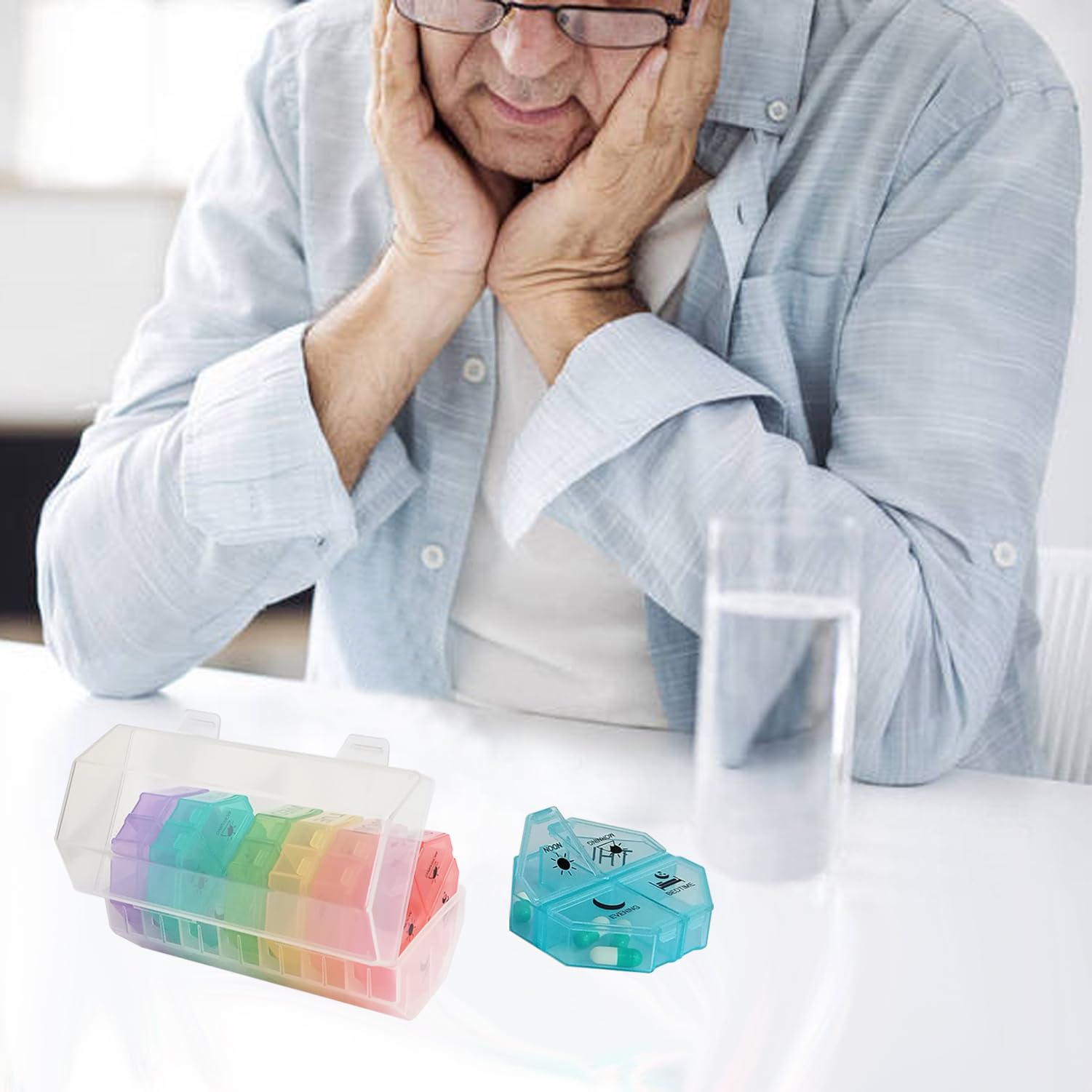 Tmeng large medication management system packed inside a travel suitcase illustrating its compact design.