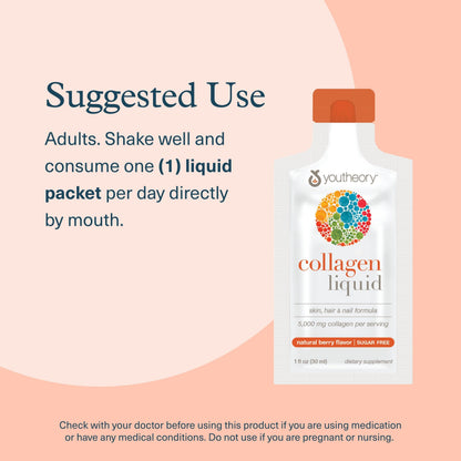 Youtheory liquid collagen packaging box with all twelve ready to drink tubes arranged inside.