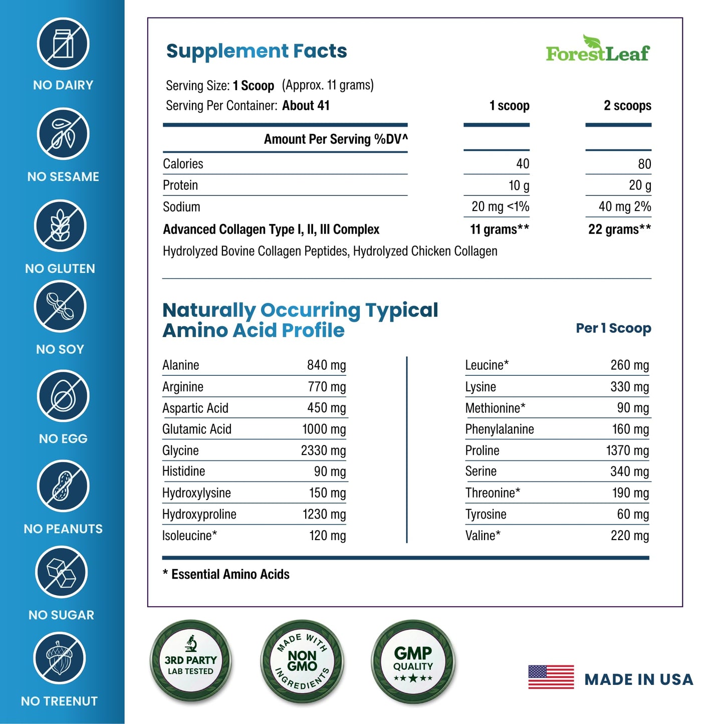 Hydrolyzed advanced collagen peptides supplement container highlighting forty one servings