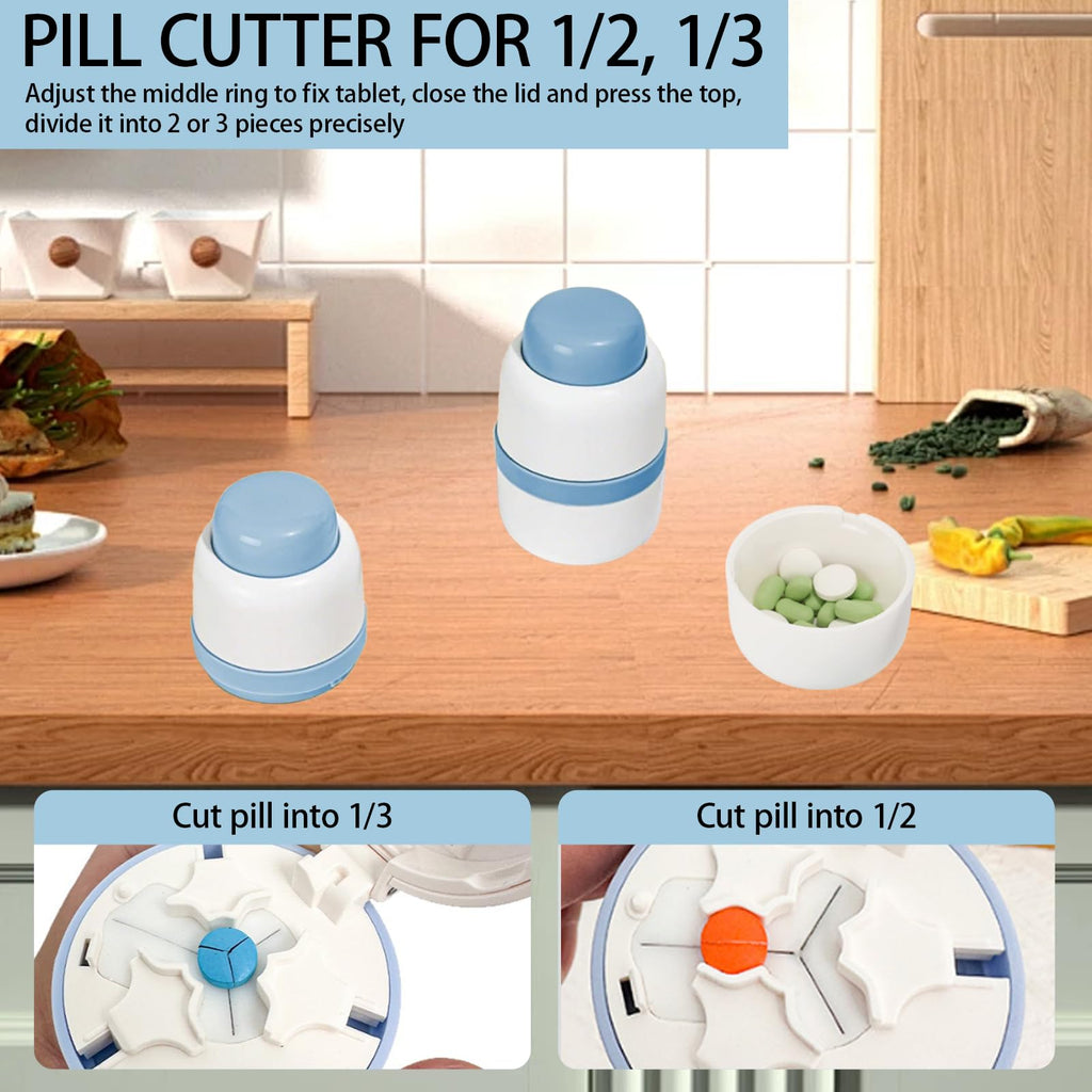 GAONLY tablet splitter top angle view highlighting the sharp concealed stainless steel safety blade
