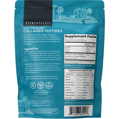 Infographic view of Viva Naturals supplement emphasizing the nineteen grams of clean protein per serving for joint and skin health.