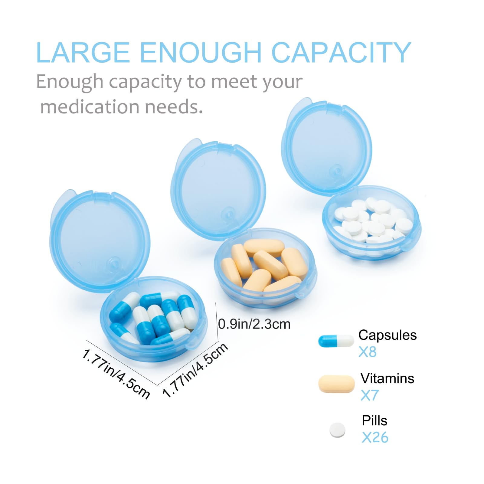 EIVENNKO portable medicine box unfolded displaying two separate compartments filled with vitamins