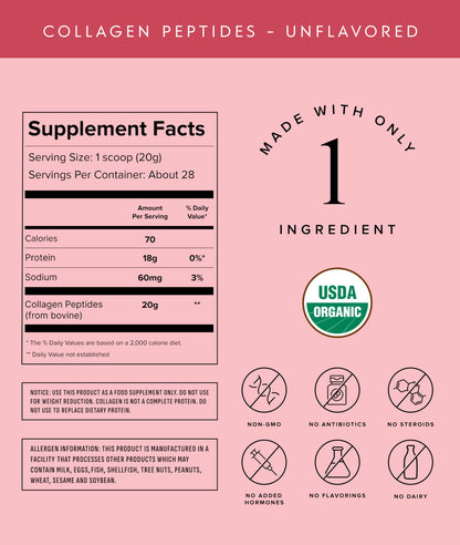 Truvani unflavored grass-fed collagen protein powder supplement nutrition facts panel close up