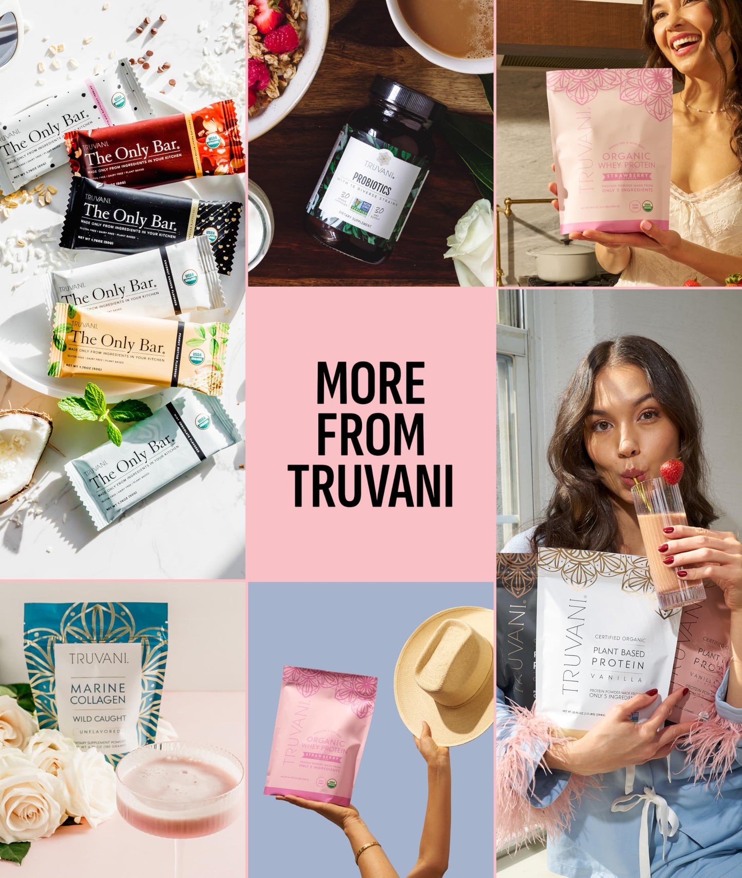 Truvani authentic USA imported hydrolyzed collagen powder container displayed on a clean wooden kitchen countertop