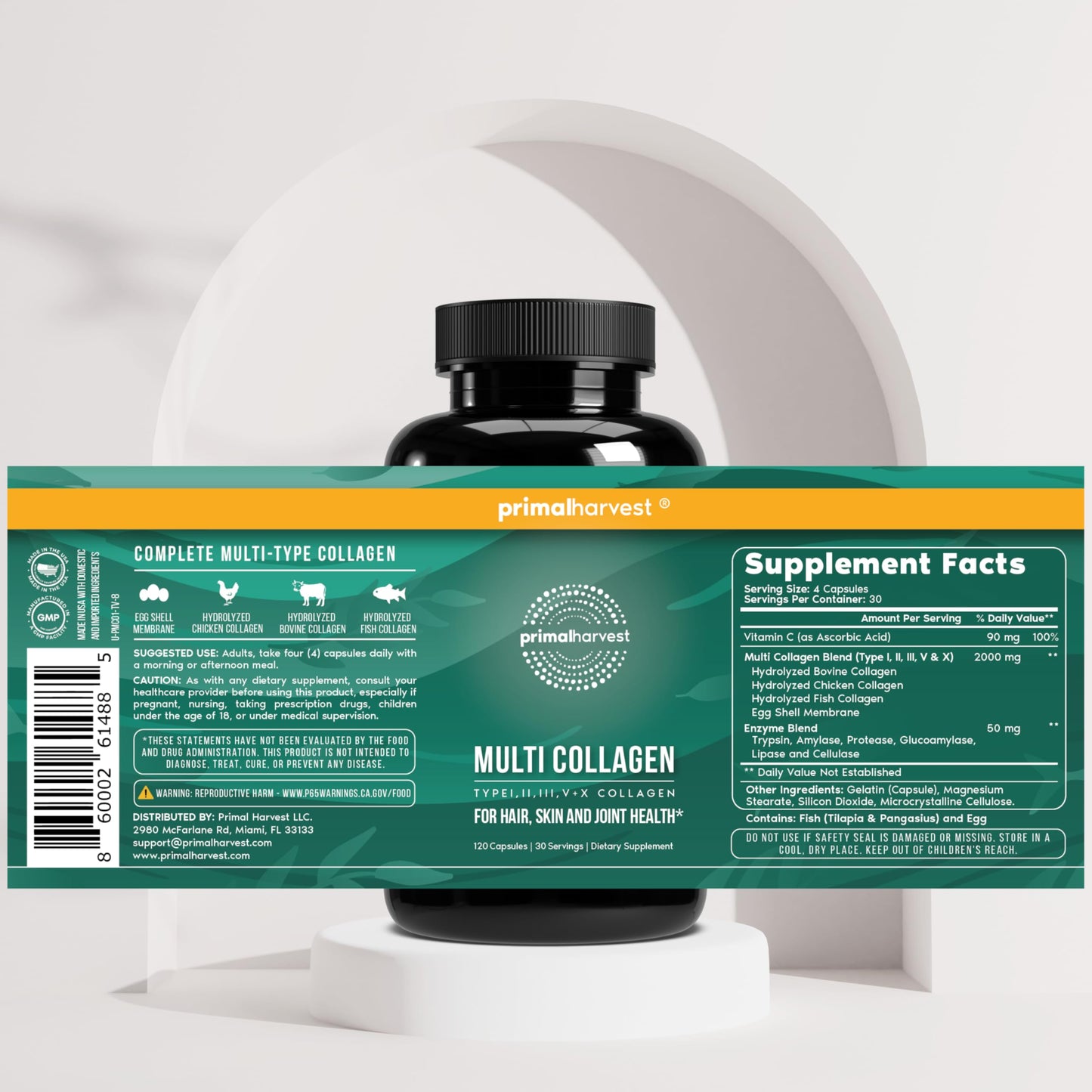 Premium multi collagen dietary supplement bottle details for hair growth