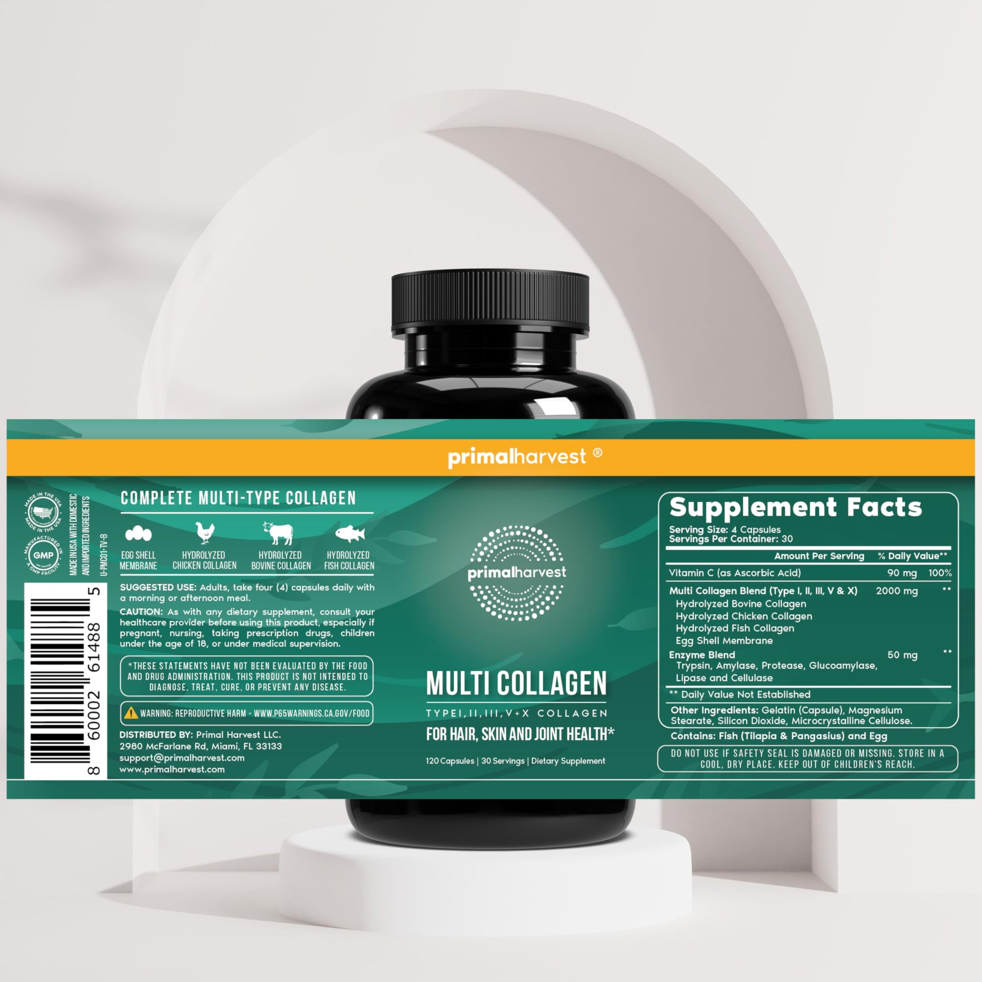 Premium multi collagen dietary supplement bottle details for hair growth