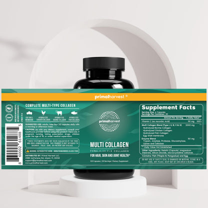 Premium multi collagen dietary supplement bottle details for hair growth