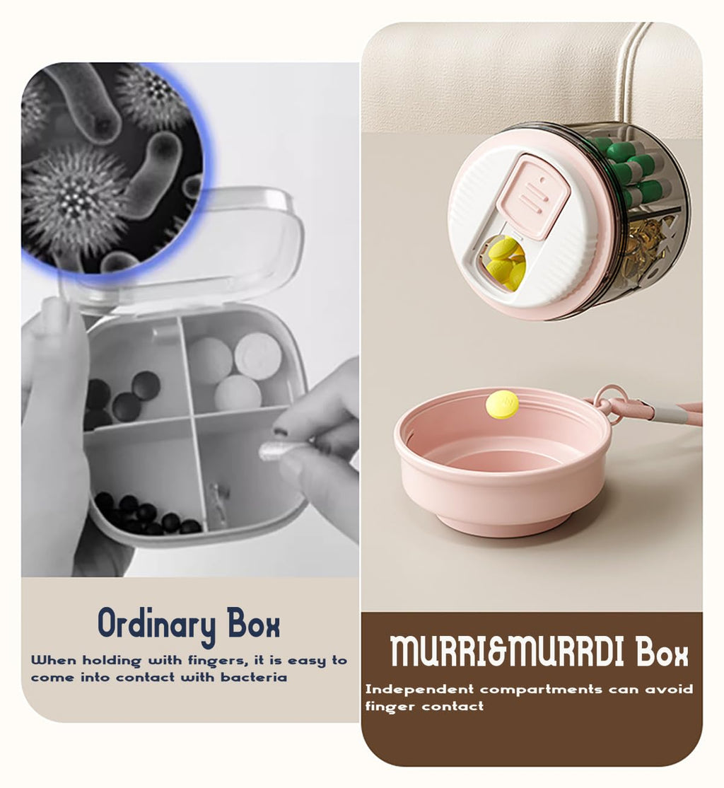 MURRI&MURRDI travel medicine container showing four separate internal compartments