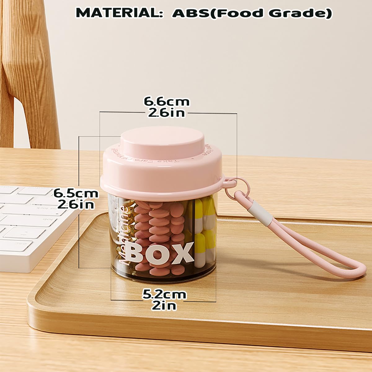 MURRI&MURRDI moisture proof vitamin holder showing the close up of anti mixing lid design