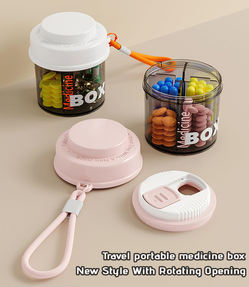 MURRI&MURRDI pink travel pill bottle organizer with convenient rubber carry handle strap