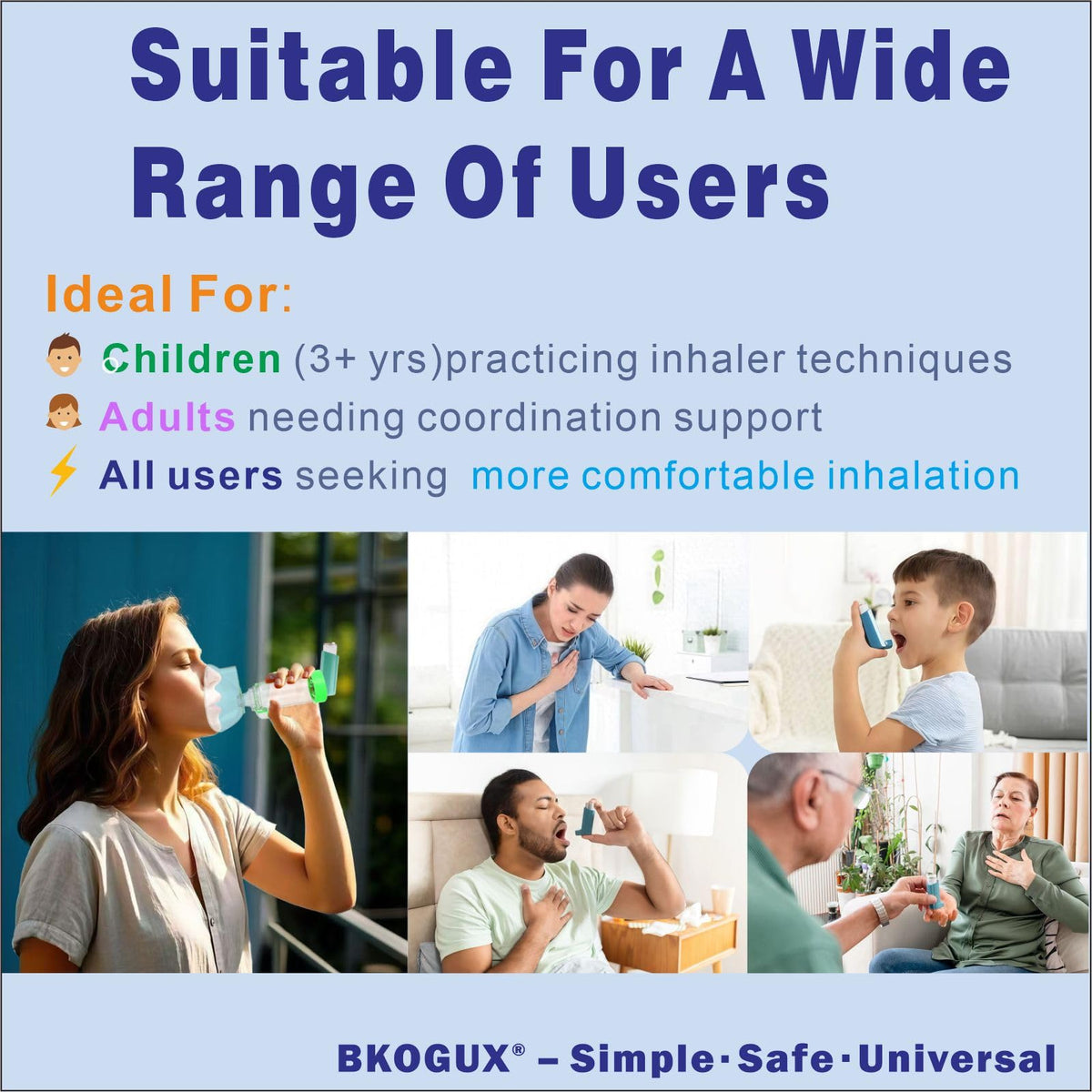 Lightweight travel friendly inhaler spacer for children highlighting the universal rear adapter