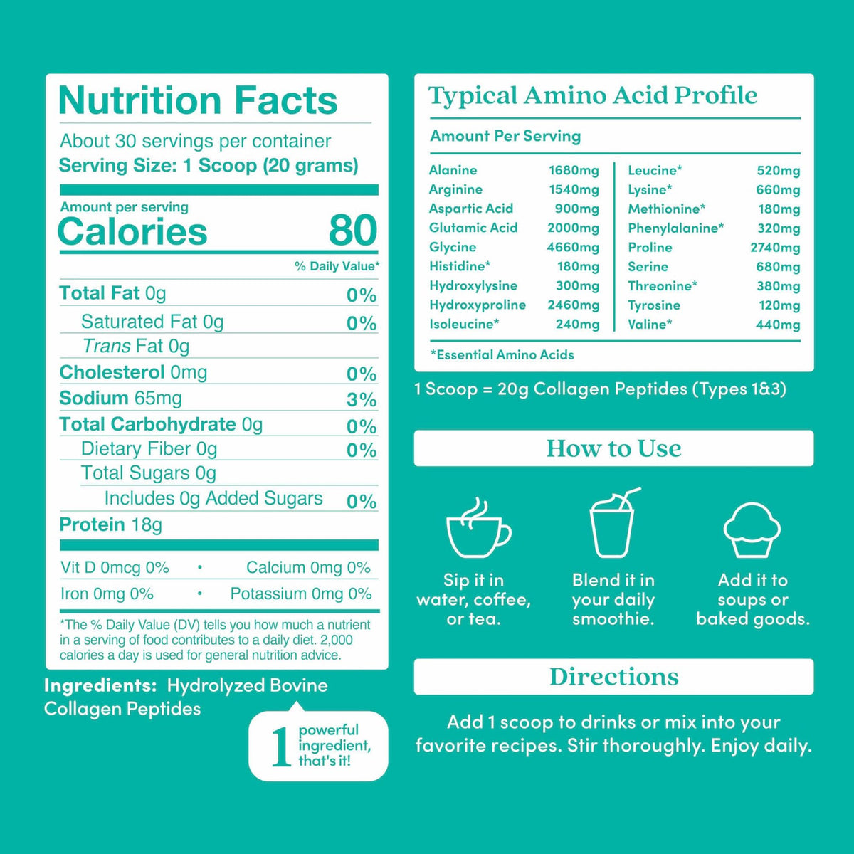 Further Food Hydrolyzed Type 1 and 3 collagen powder container displaying health benefits for skin and joints.