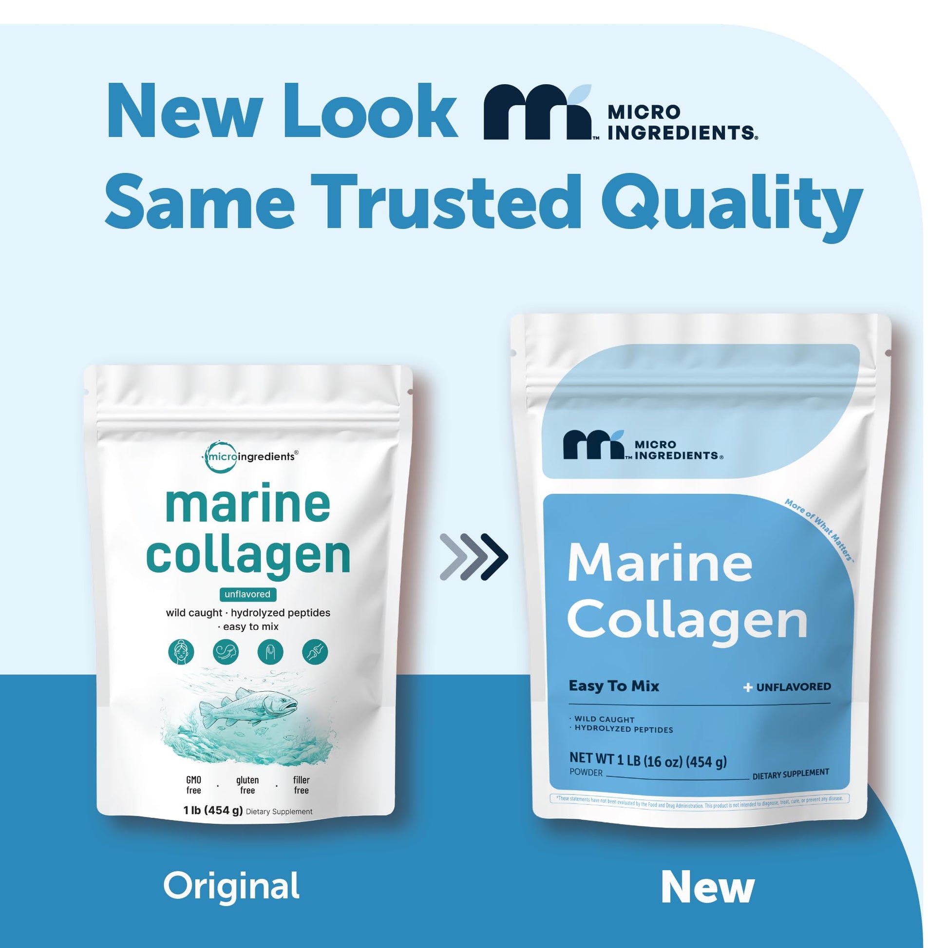 Micro Ingredients wild caught hydrolyzed fish collagen protein powder back label showing supplement facts.