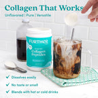 Keto and Paleo friendly Further Food unflavored collagen supplement container highlighting zero sugar and clean ingredients.