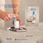 EQUADOSE medicine grinder pulverizing tablets into fine powder for senior medication management