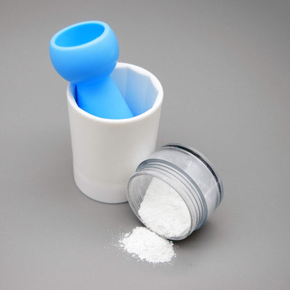 Premium imported medicine grinder showing close up of the durable polyethylene grinding mechanism