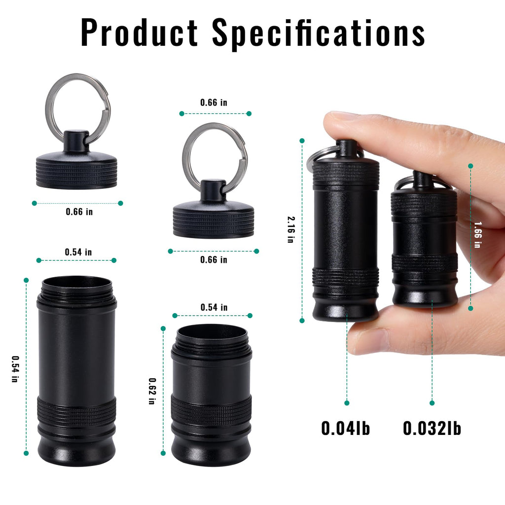 Two pack metal pill container for purse attached to a set of keys.