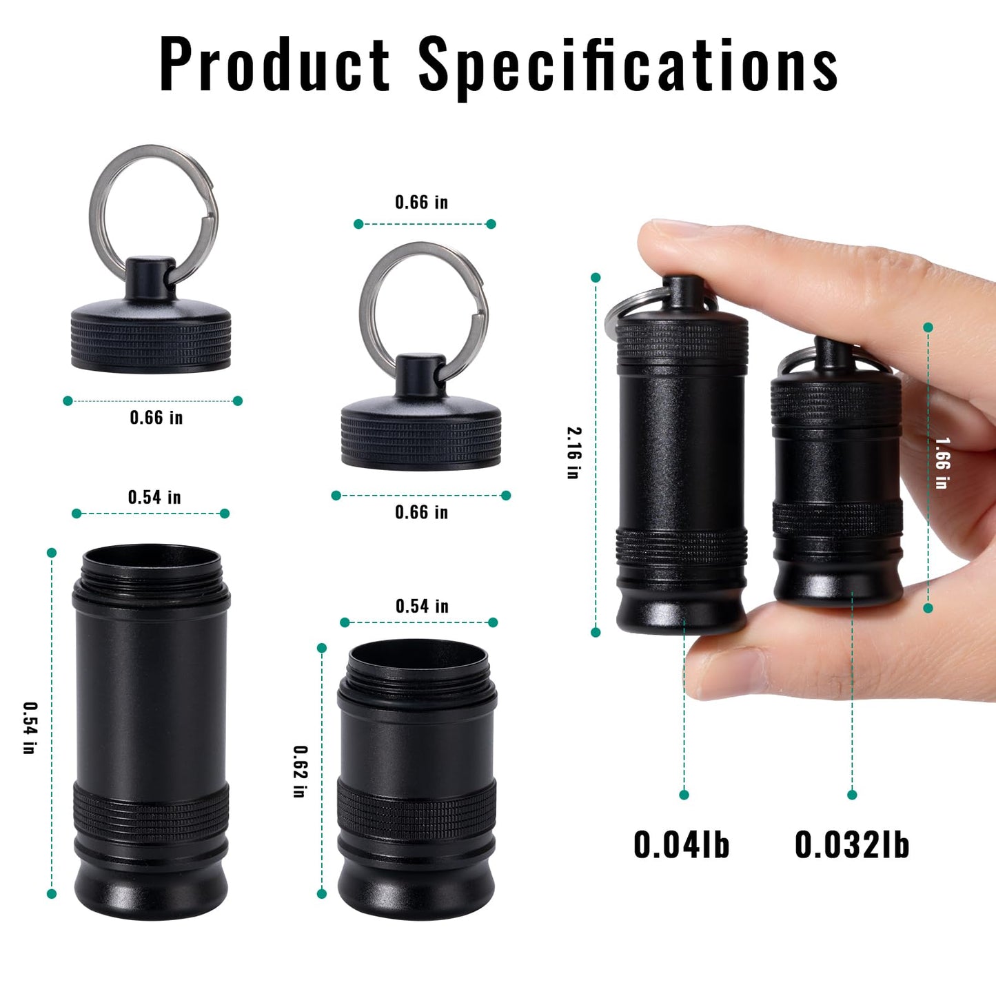 Two pack metal pill container for purse attached to a set of keys.