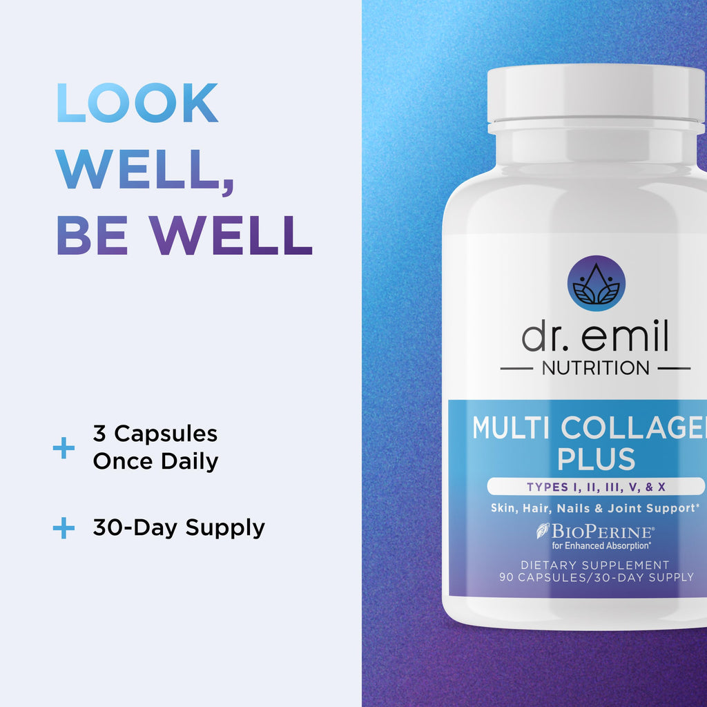 Dr. Emil Nutrition doctor-derived non-GMO gluten-free capsule supplement close-up view.
